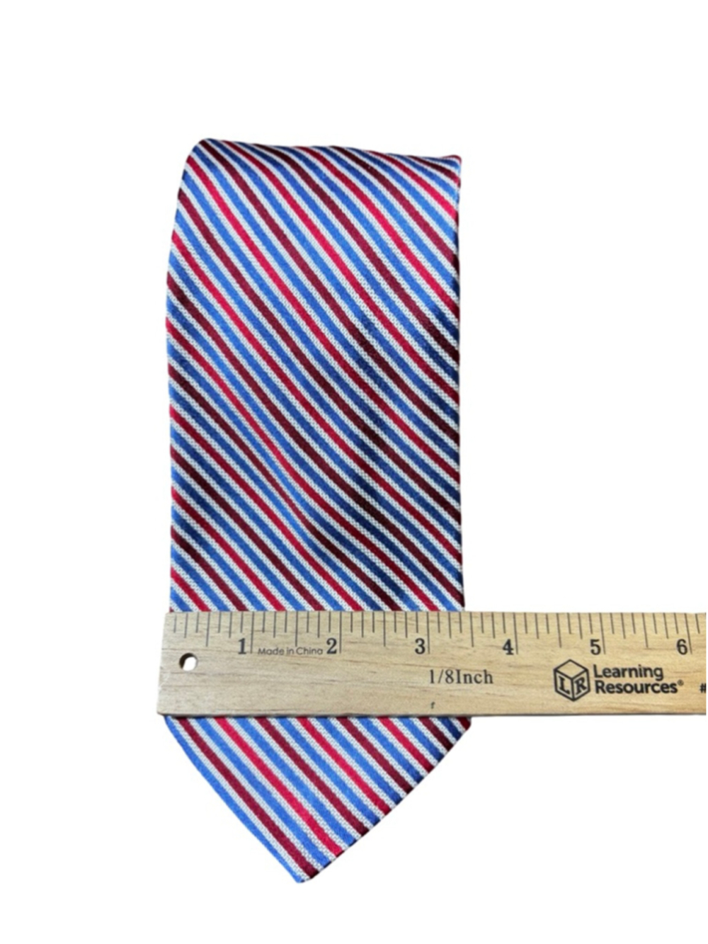 Paul Stuart Luxury Silk Tie Red Blue Stripe Business Professional Menswear